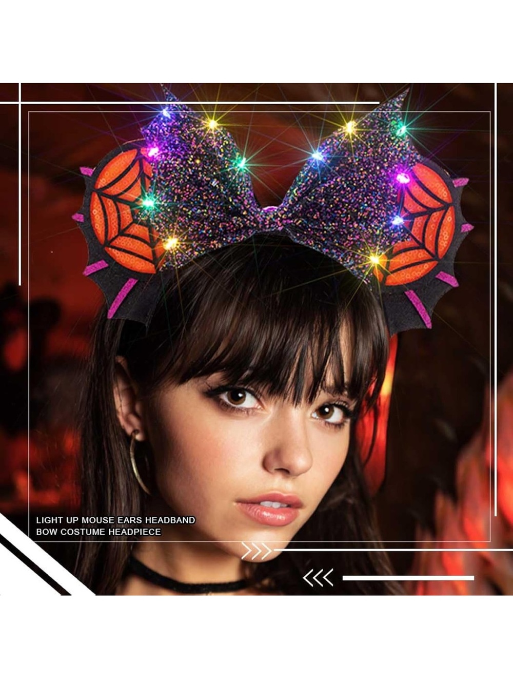 Orange Light Up Mouse Ears Headbands Led - Picture 6 of 8